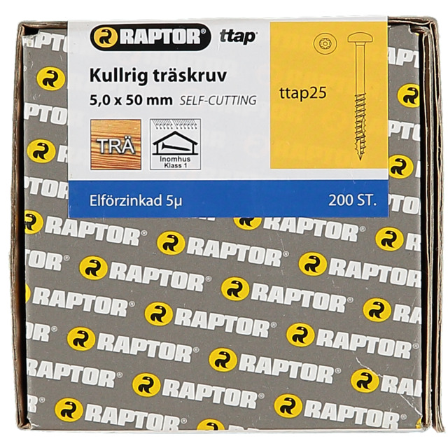 TRÄSKRUV 5,0X50 KH FZB 200ST TTAP25 RAPTOR | Beijerbygg Byggmaterial