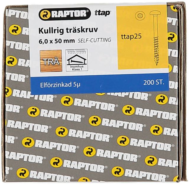 TRÄSKRUV 6,0X50 KH FZB 200ST TTAP25 RAPTOR | Beijerbygg Byggmaterial