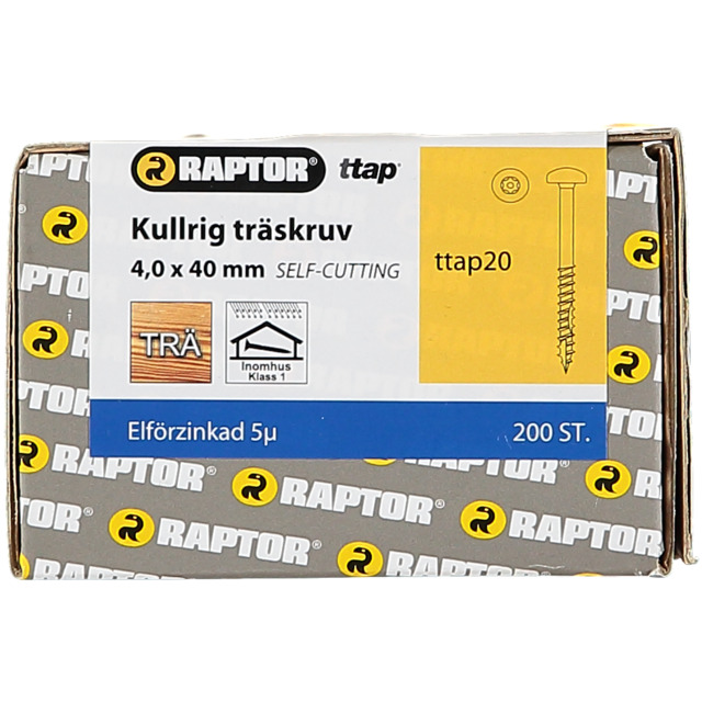 TRÄSKRUV 4,0X40 KH FZB 200ST TTAP20 RAPTOR | Beijerbygg Byggmaterial