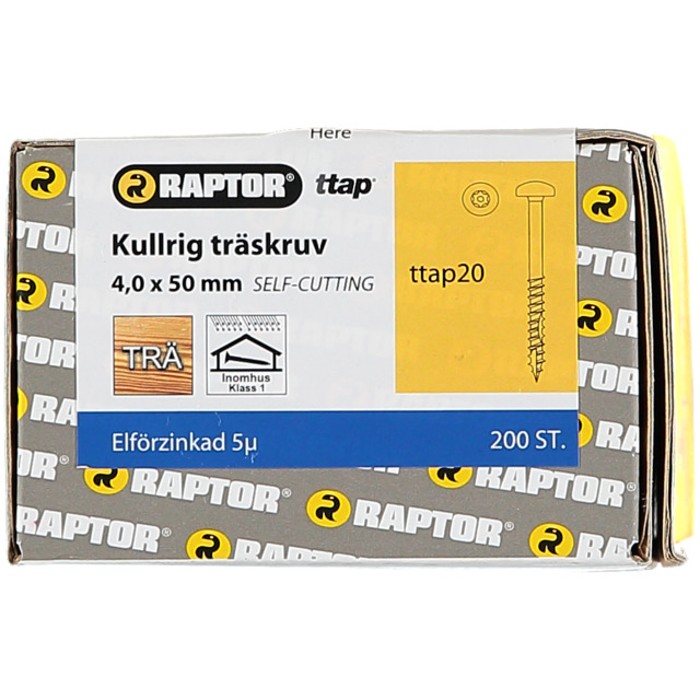 TRÄSKRUV 4,0X50 KH FZB 200ST TTAP20 RAPTOR | Beijerbygg Byggmaterial