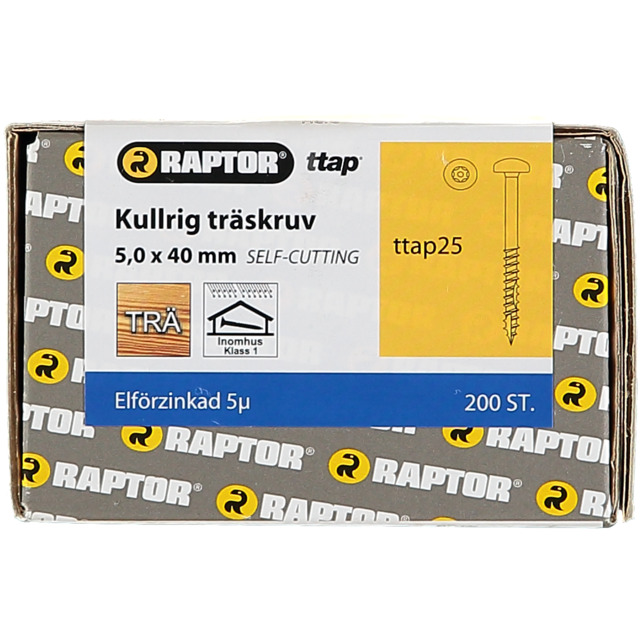 TRÄSKRUV 5,0X40 KH FZB 200ST TTAP25 RAPTOR | Beijerbygg Byggmaterial