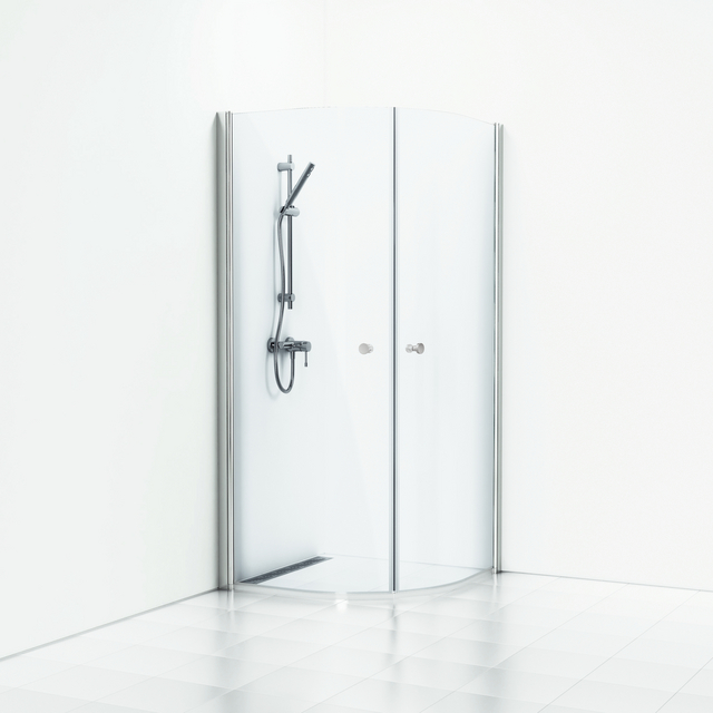 HÖRNDUSCH SKOGA HALVRUND ALU BLANK KLARGLAS 90X90X198CM | Beijerbygg Byggmaterial